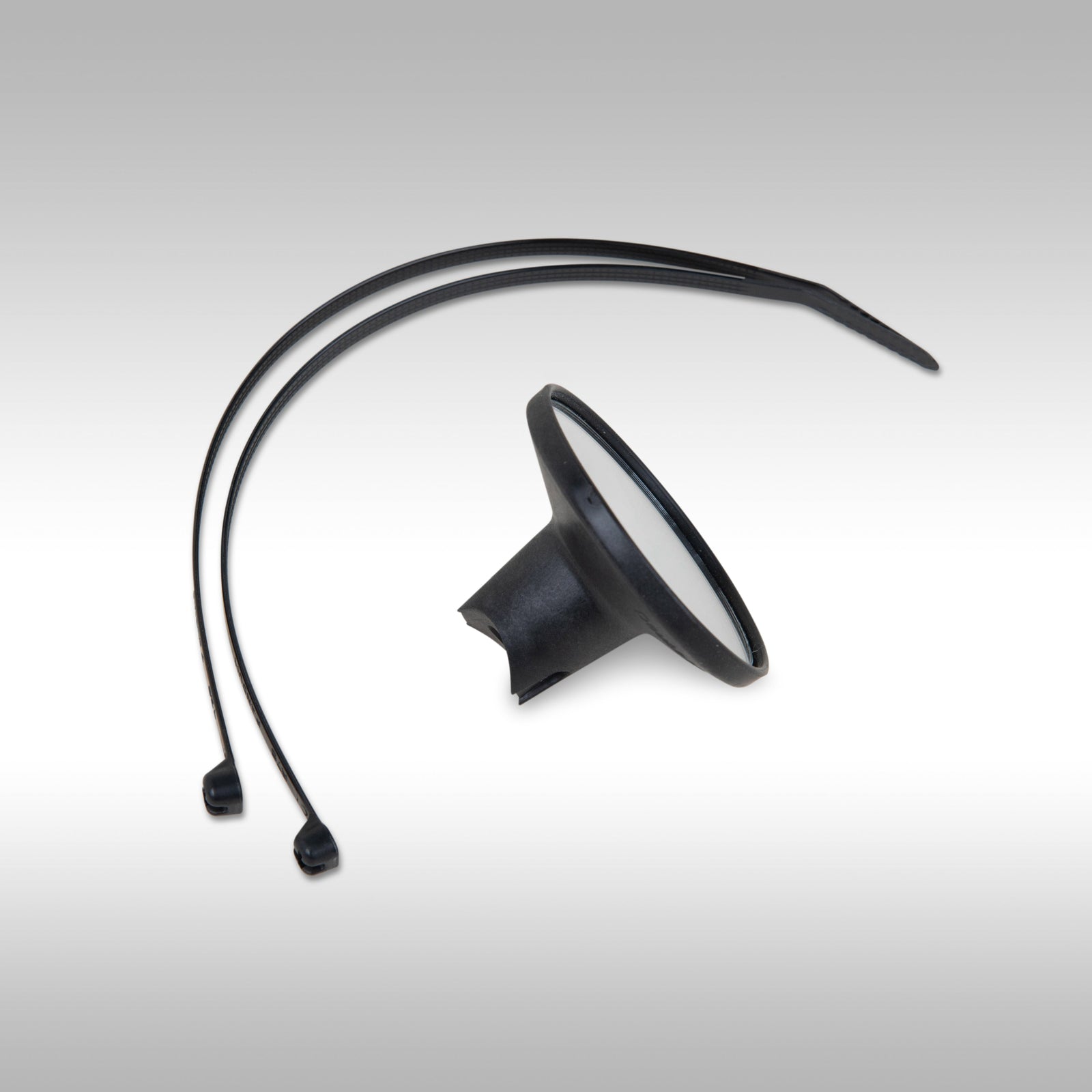 Black headband with a reflective surface on a gray background