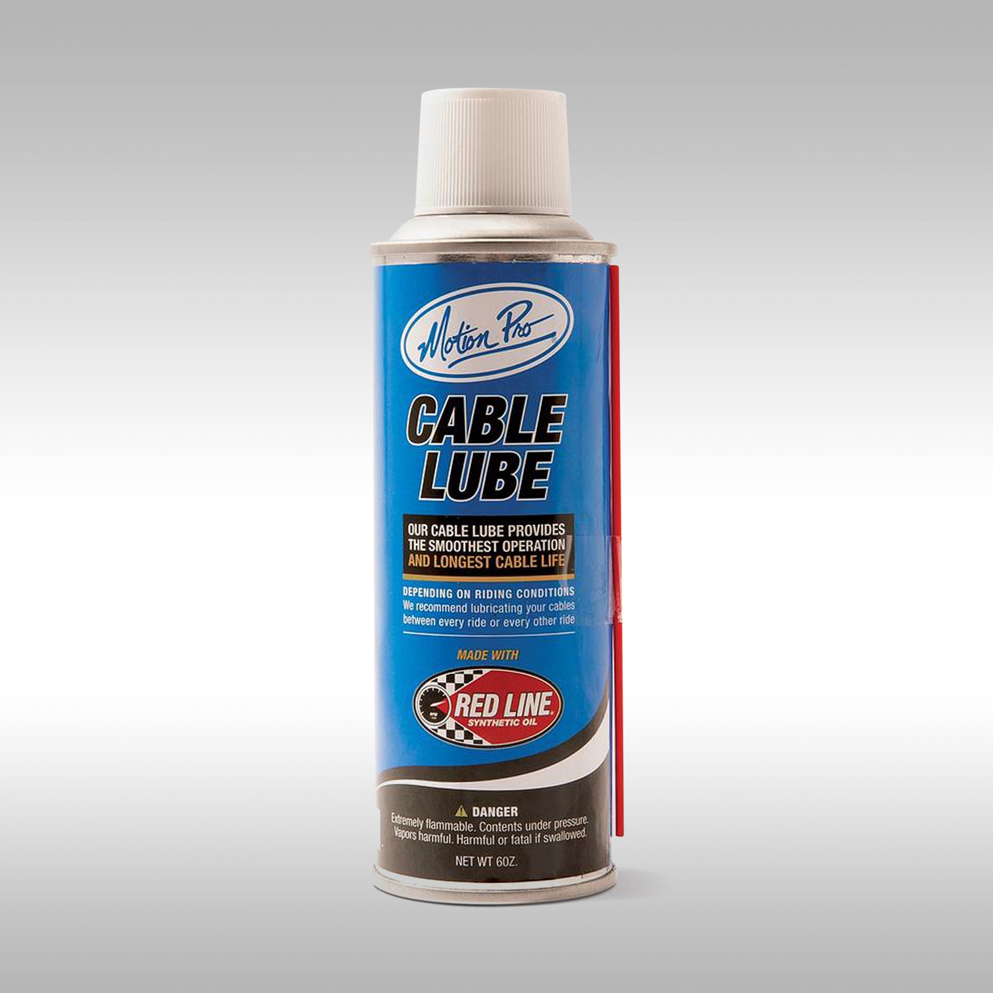 6 ounce can of Motion Pro cable lube. Synthetic cable lube formula specialy developed for motorcycle control throttle and brake cables.