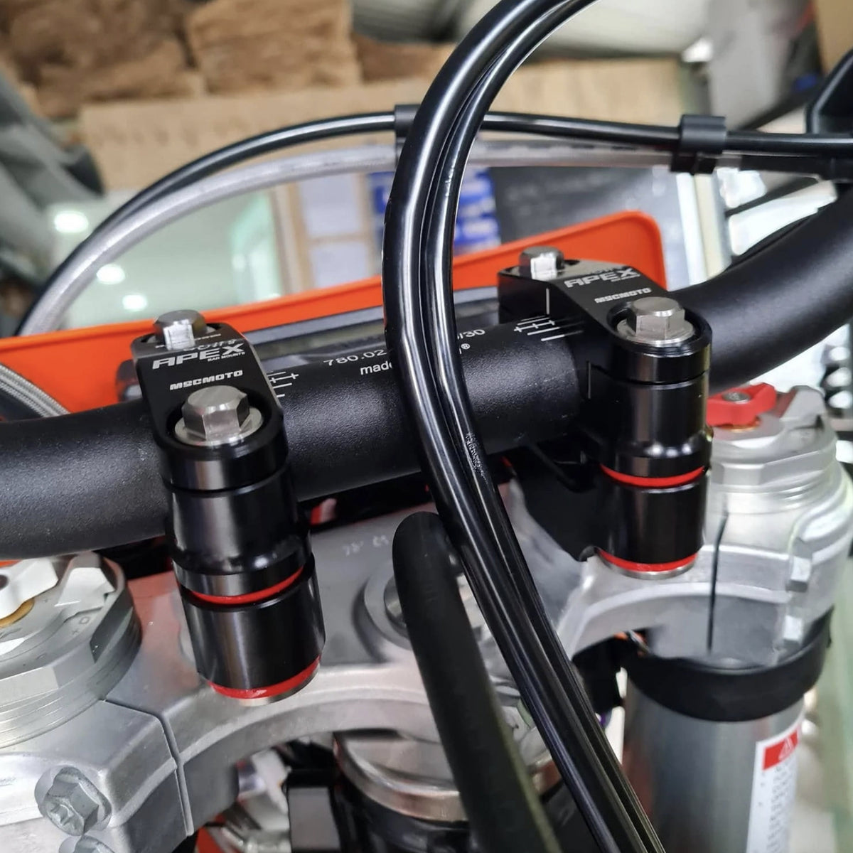 MSC Moto APEX vibration damping handlebar mounts for KTM Husqvarna GasGas enduro and dualsport models installed