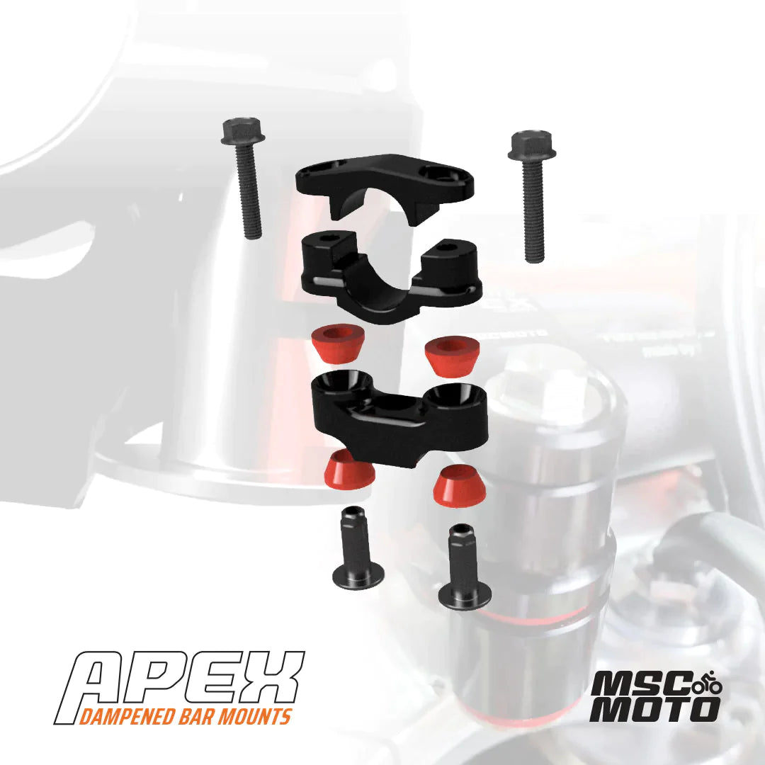 MSC Moto APEX vibration damping handlebar mounts for KTM Husqvarna GasGas enduro and dualsport models exploded view