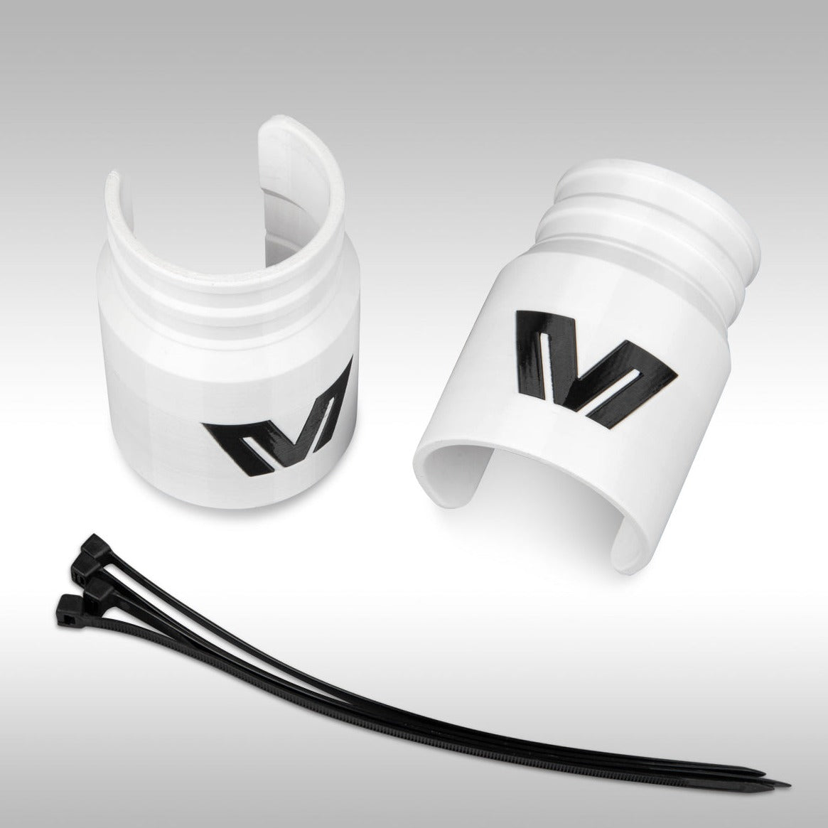 White DesertX fork mud guard. Additional plastic guard to help protect the Ducati Desert X fork seals from excessive mud buildup while riding offroad. 