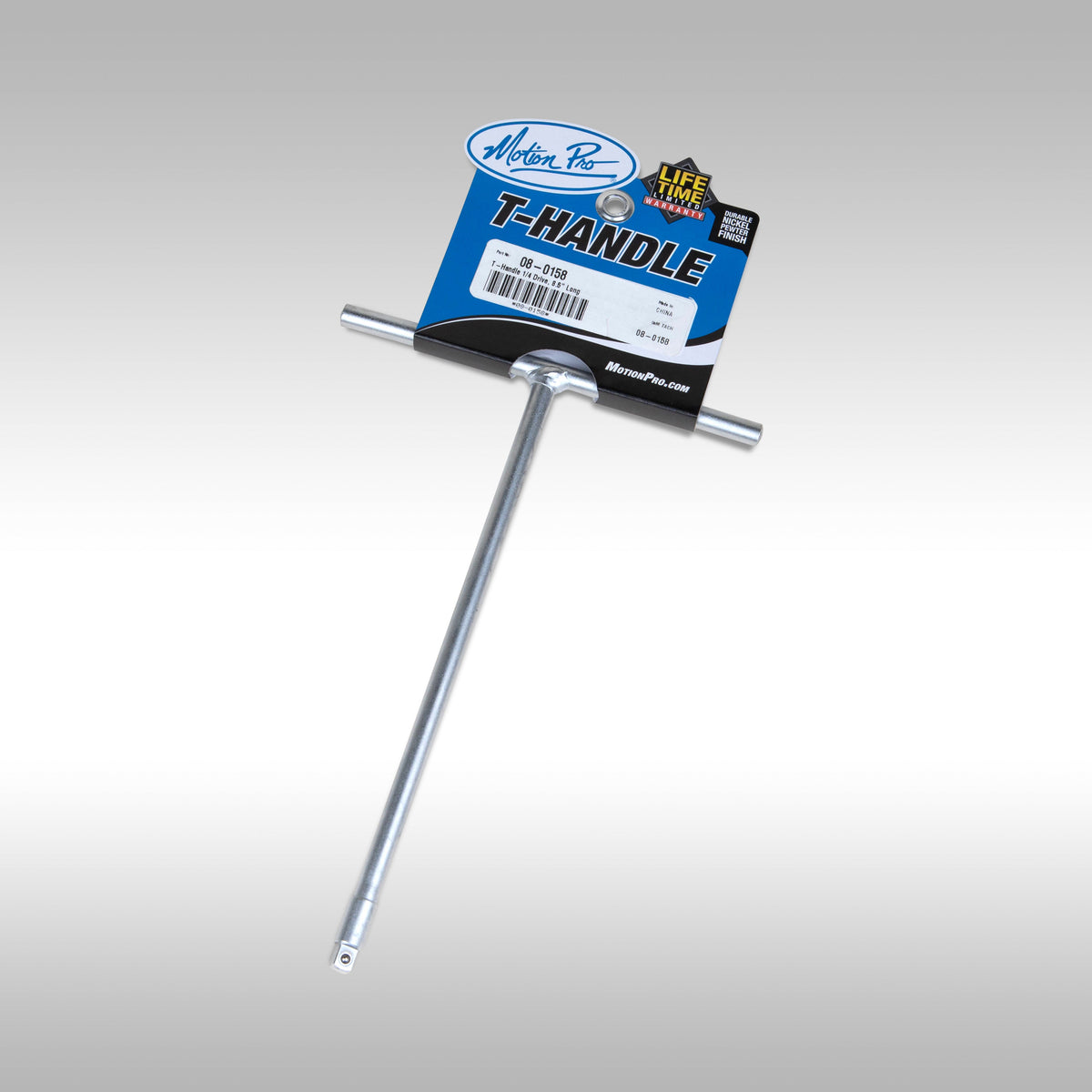 Motion Pro T-handle wrench with a label on a gray background