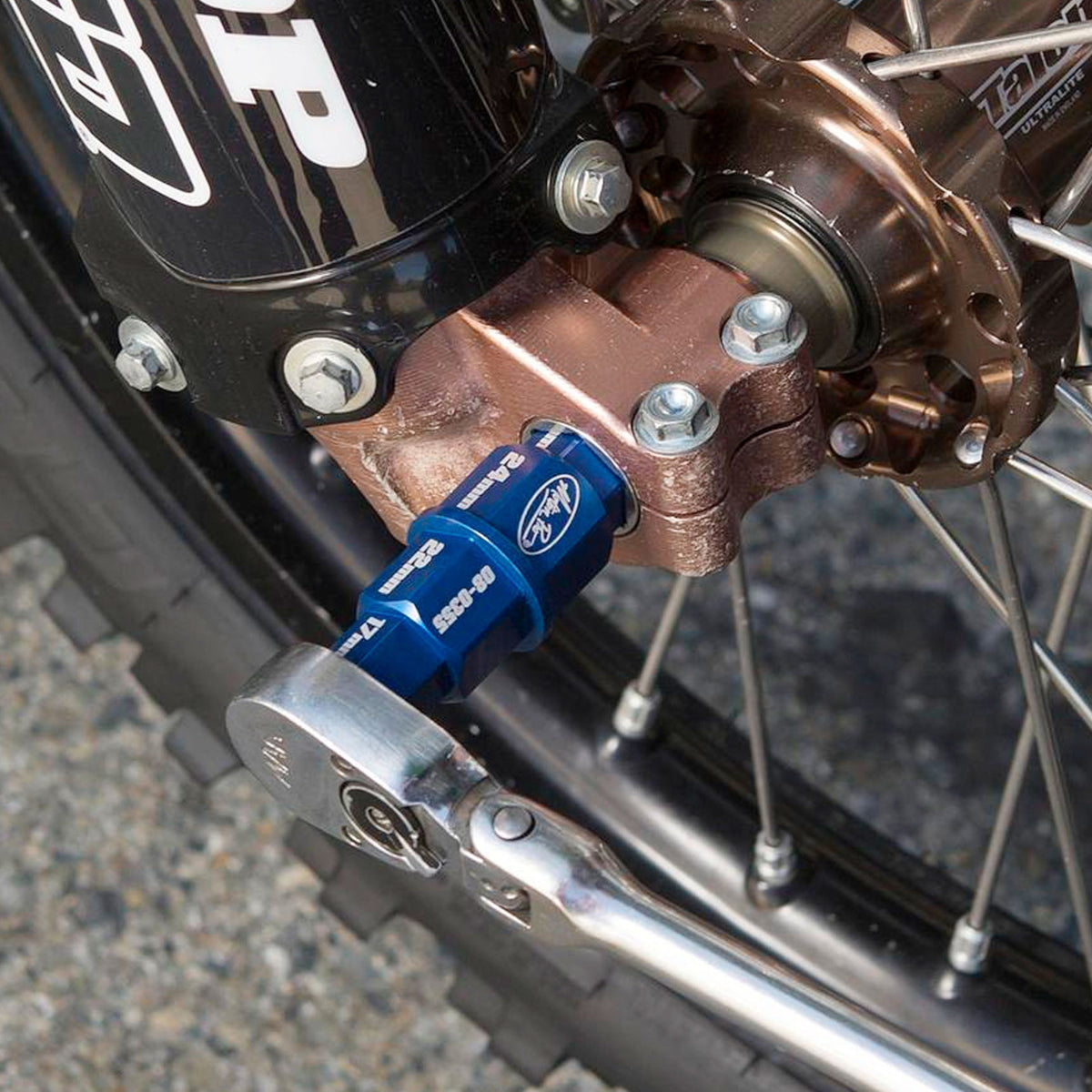 Motion Pro Super Light T-6 billet aluminum hex axle tool for motorcycles.