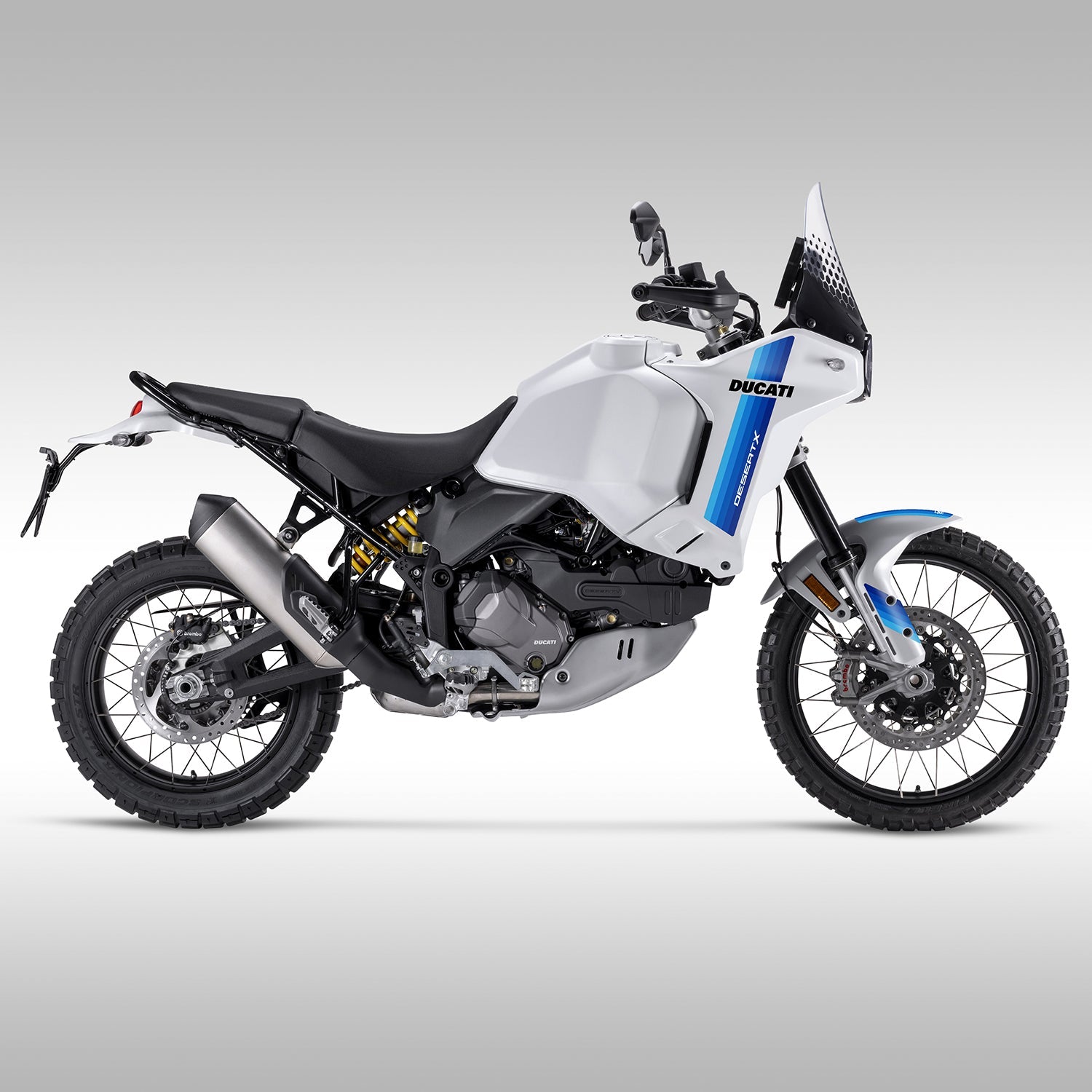 Ducati motorcycle with Blue Gradient styling kit on a gray background