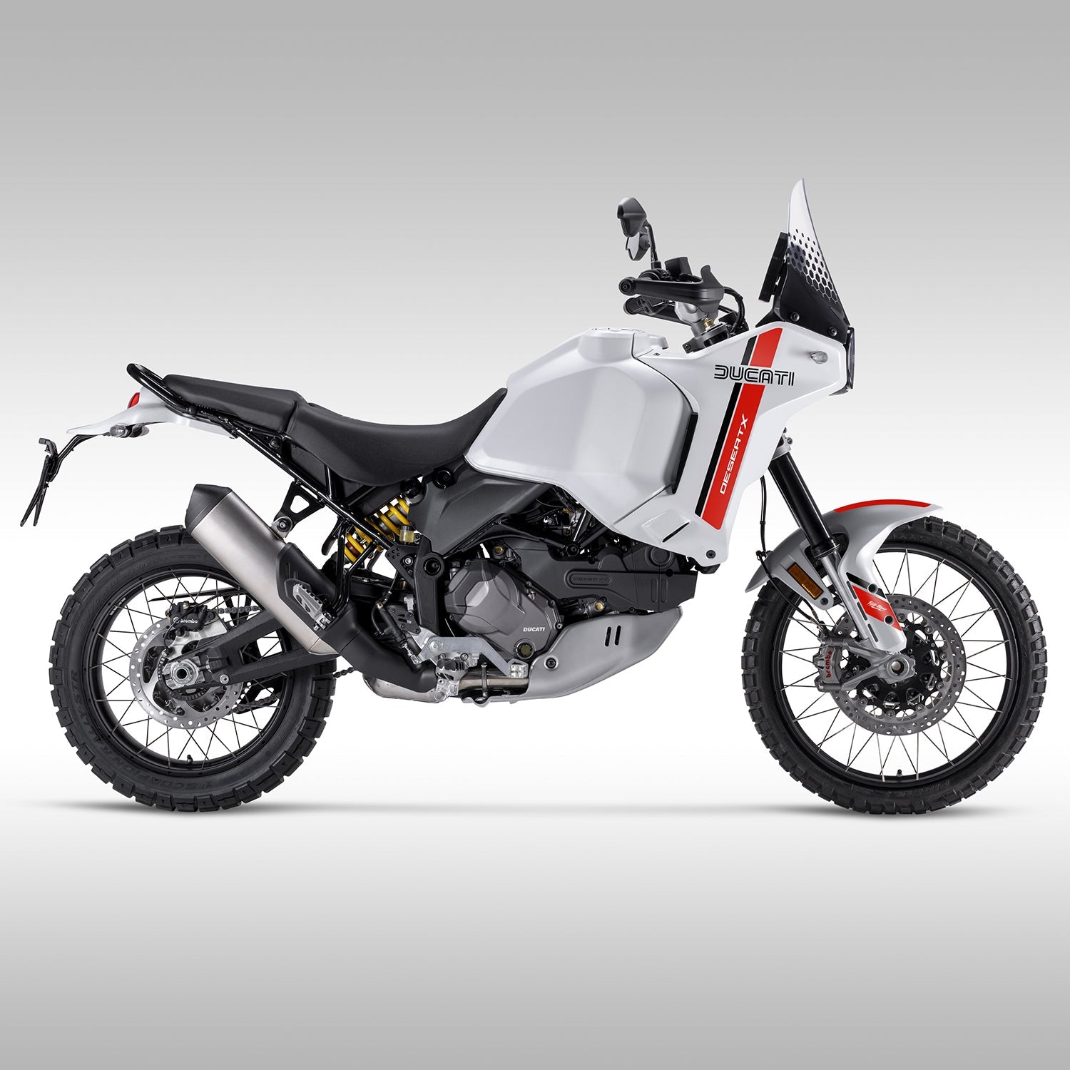 Ducati motorcycle with Retro Red styling kit on a gray background