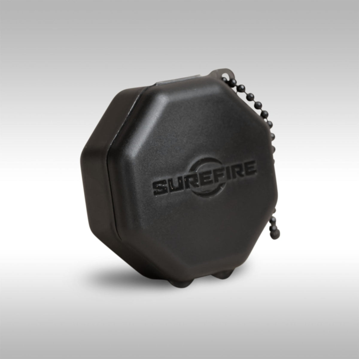 SureFire earplugs with a black carrying case on a light gray background