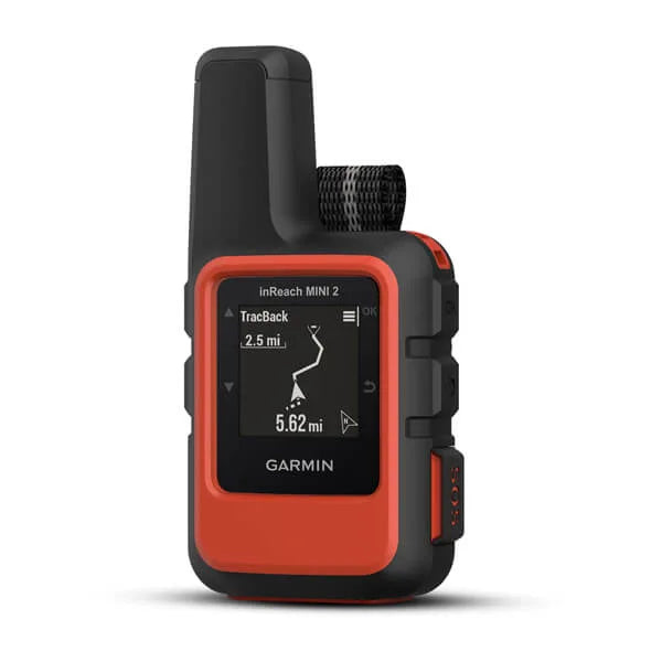 Garmin inReach Mini 2 personal GPS communicator and tracker with emergency SOS beacon function. Garmin GPS technology. GPS tracking for family and friends. Backcountry communications and emergency signal. 