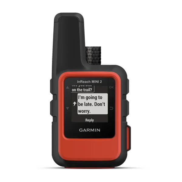 Garmin inReach Mini 2 personal GPS communicator and tracker with emergency SOS beacon function. Garmin GPS technology. GPS tracking for family and friends. Backcountry communications and emergency signal. 